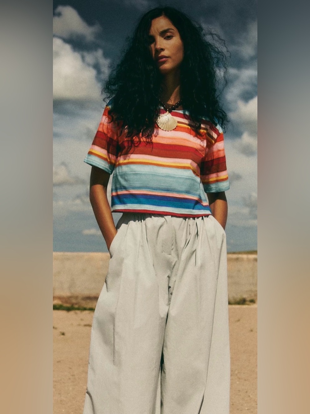 Sezane x Inoui Marlo T-Shirt Striped Tuba Stripes Crop Tee M